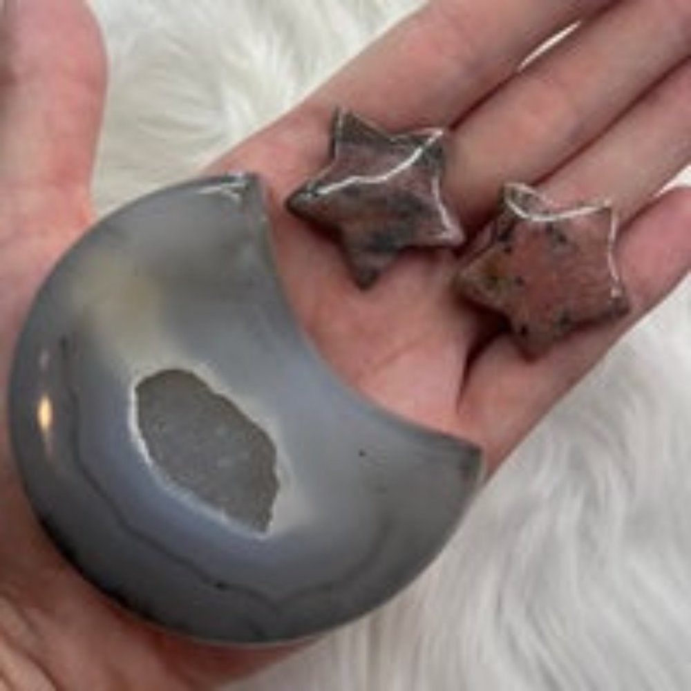 LG Druzy Agate Moon & Rhodonite Star Bundle - Picture 4 of 13